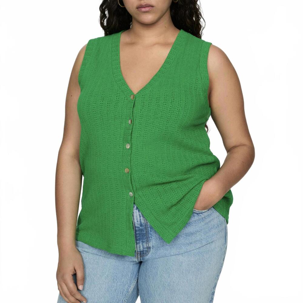 Mango Crochet Waistcoat with Buttons Cardigan Vest Green NWT Large